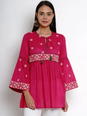 Jashvi Fuchsia Pink Embroidered Tunic